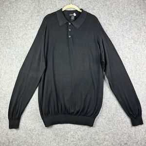 Kevoman Silk Knit Sweater Polo Mens XXL 2XL Black Long Sleeve Casual Preppy*